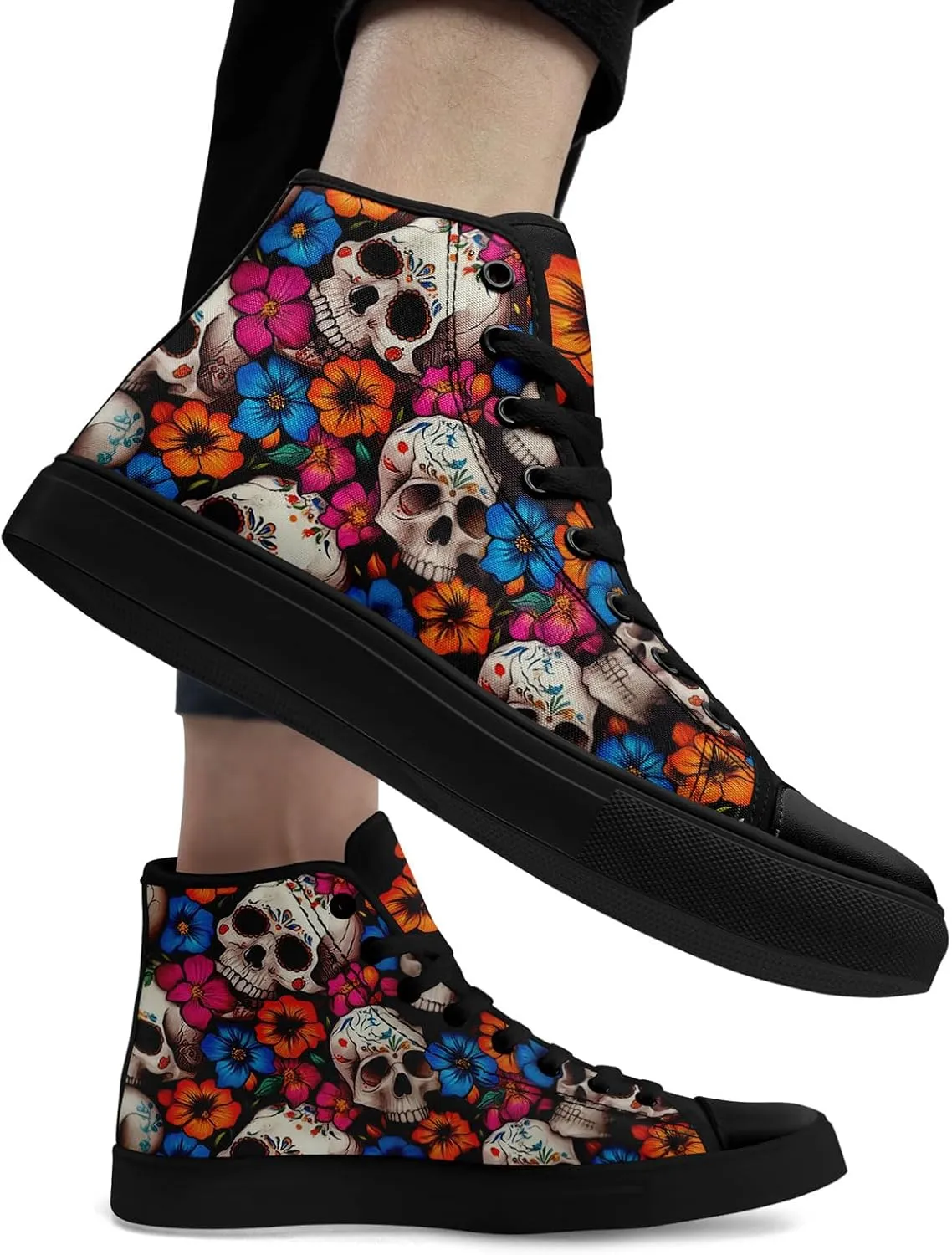 Skull Fashion High-Top Canvas Sneakers for Men Women Casual Tennis Shoes Classic Lace Up Walking Shoes