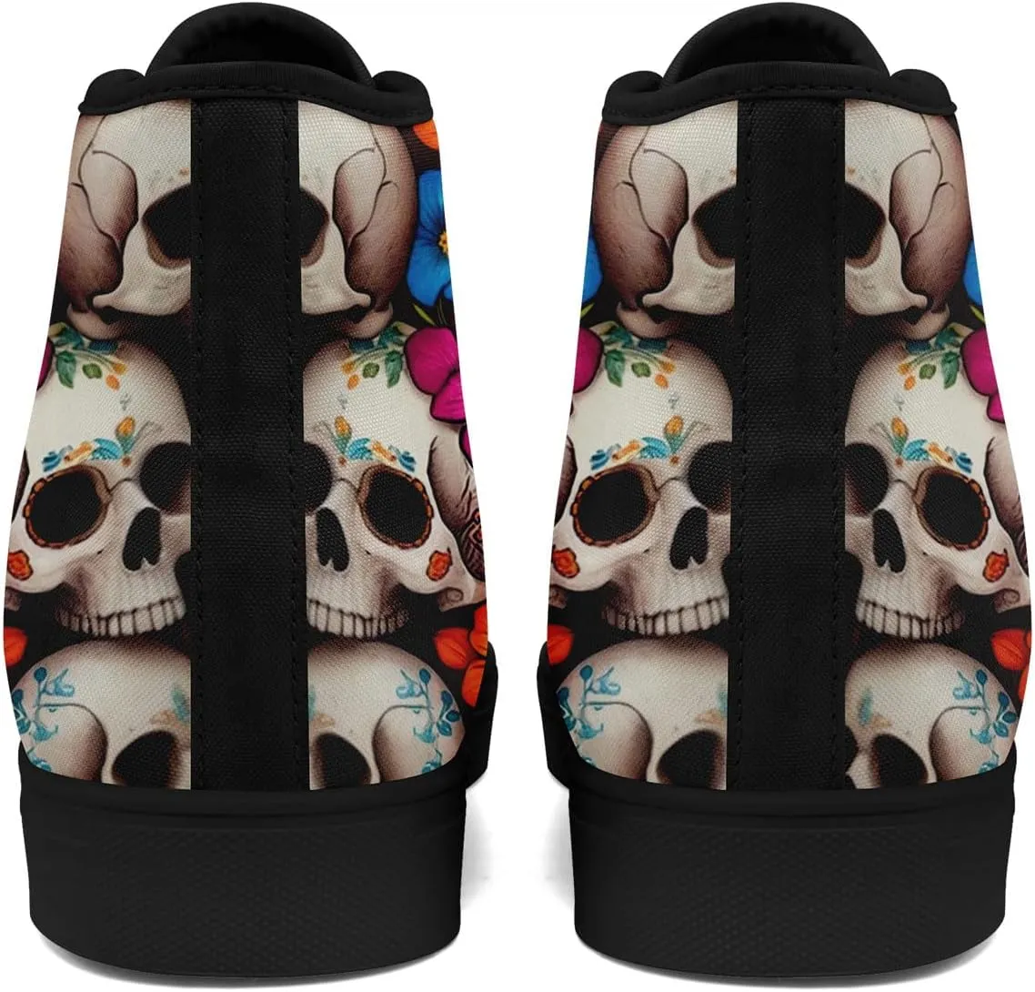 Skull Fashion High-Top Canvas Sneakers for Men Women Casual Tennis Shoes Classic Lace Up Walking Shoes