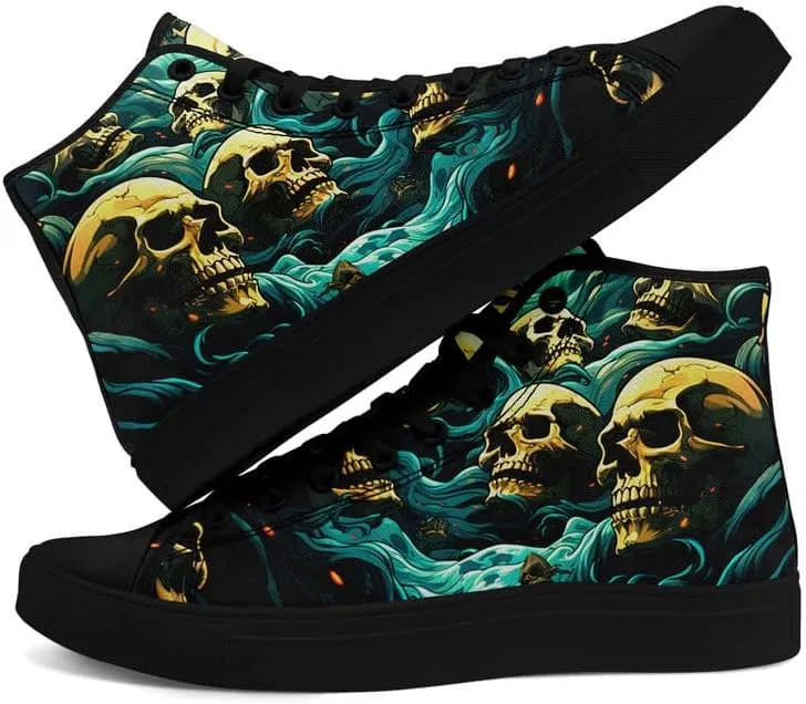 Skull High Tops Canvas Shoes for Men Women Classic Lace Up Gothic Fashion Sneaker Street Casual Canvas Sneakers