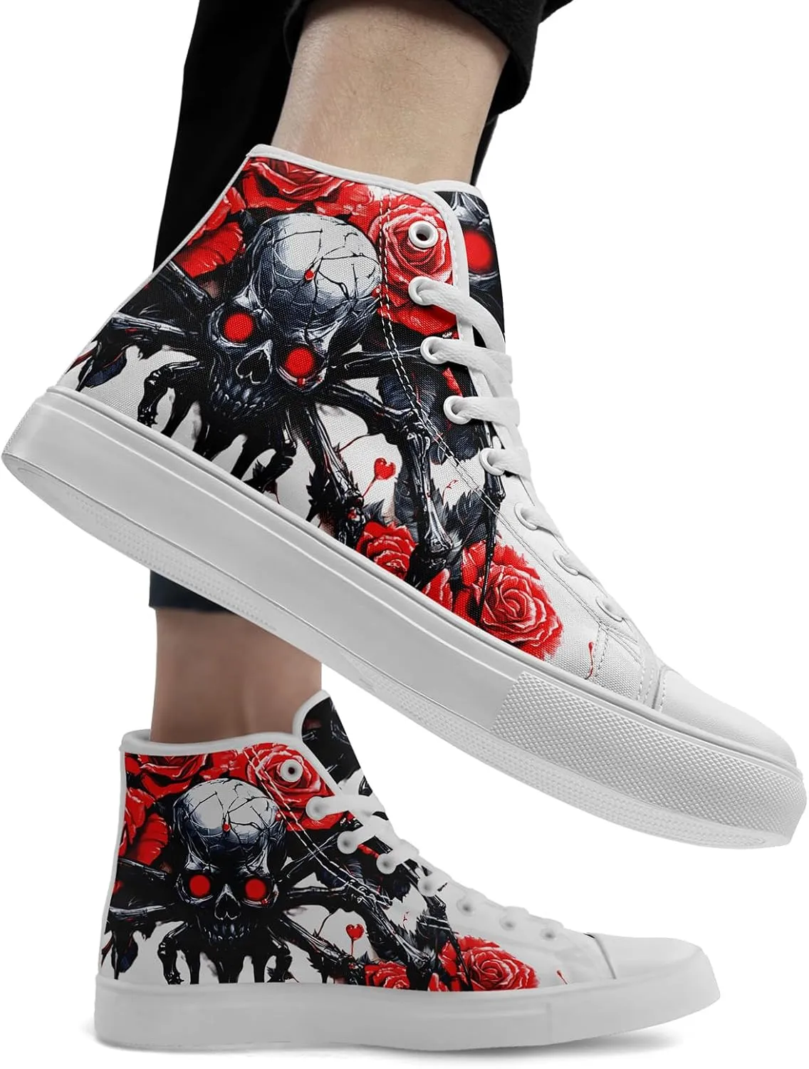 Skull Shoes for Women Men High Top Canvas Sneaker Punk Rock Joker Print Shoes Student Casual Walking Streetwear