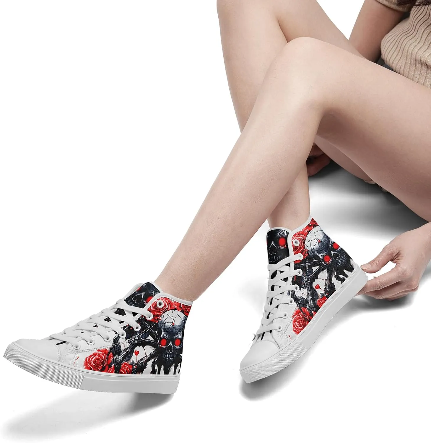 Skull Shoes for Women Men High Top Canvas Sneaker Punk Rock Joker Print Shoes Student Casual Walking Streetwear