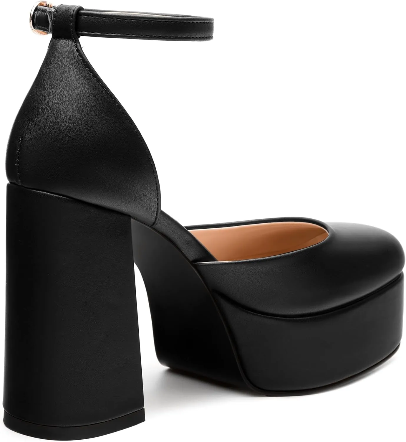 SKYSTERRY Women's Platform Heels 4.3-Inch High Block Chunky Square Closed Toe Pumps Ankle Strap Matte Dress Wedding Party Shoes