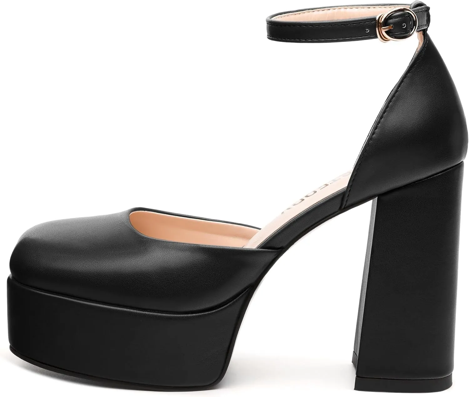 SKYSTERRY Women's Platform Heels 4.3-Inch High Block Chunky Square Closed Toe Pumps Ankle Strap Matte Dress Wedding Party Shoes