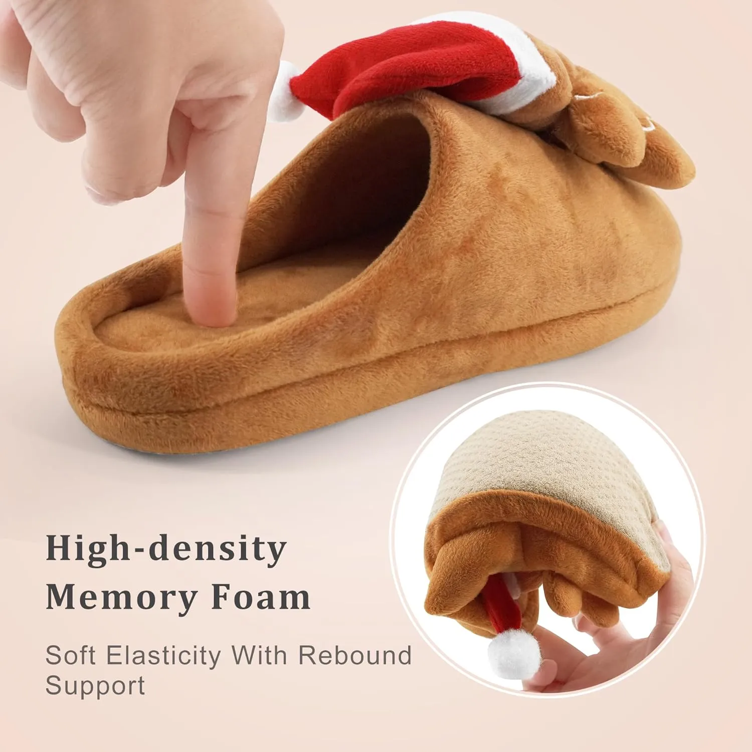 SKYWHEEL Women's Reindeer Slippers - Comfortable Plush Warm Non-Slip Slippers for Christmas, Family, Holiday, Winter, House, Indoor, Outdoor, Bedroom