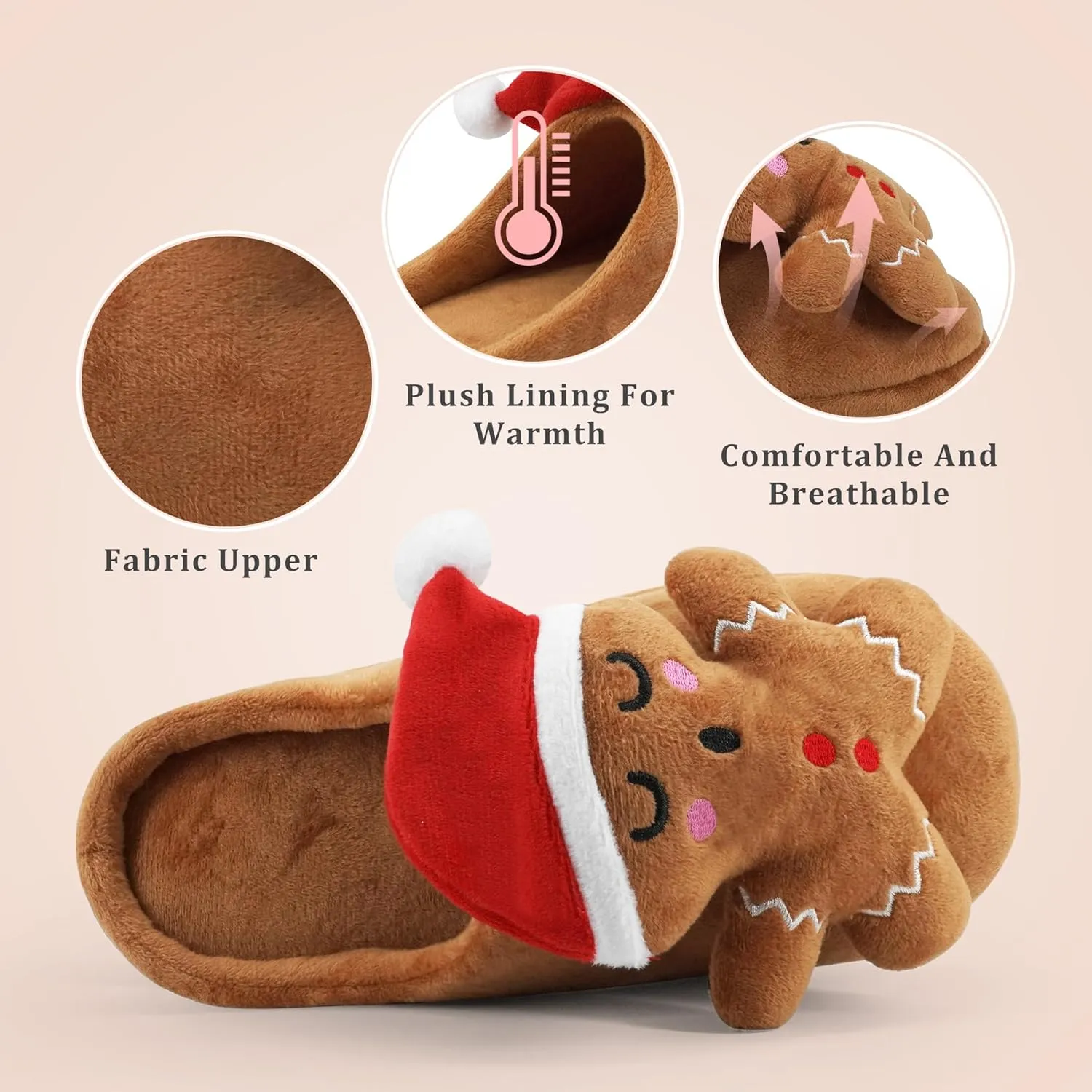 SKYWHEEL Women's Reindeer Slippers - Comfortable Plush Warm Non-Slip Slippers for Christmas, Family, Holiday, Winter, House, Indoor, Outdoor, Bedroom