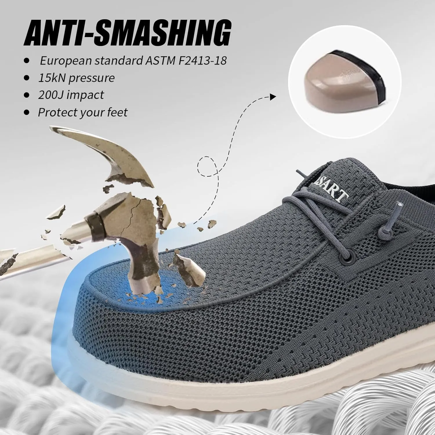 Slip-On Steel Toe Shoes for Men Loafers Work Shoes Lightweight Comfortable Non-Slip Composite Steel Toe Walking Safety Shoes