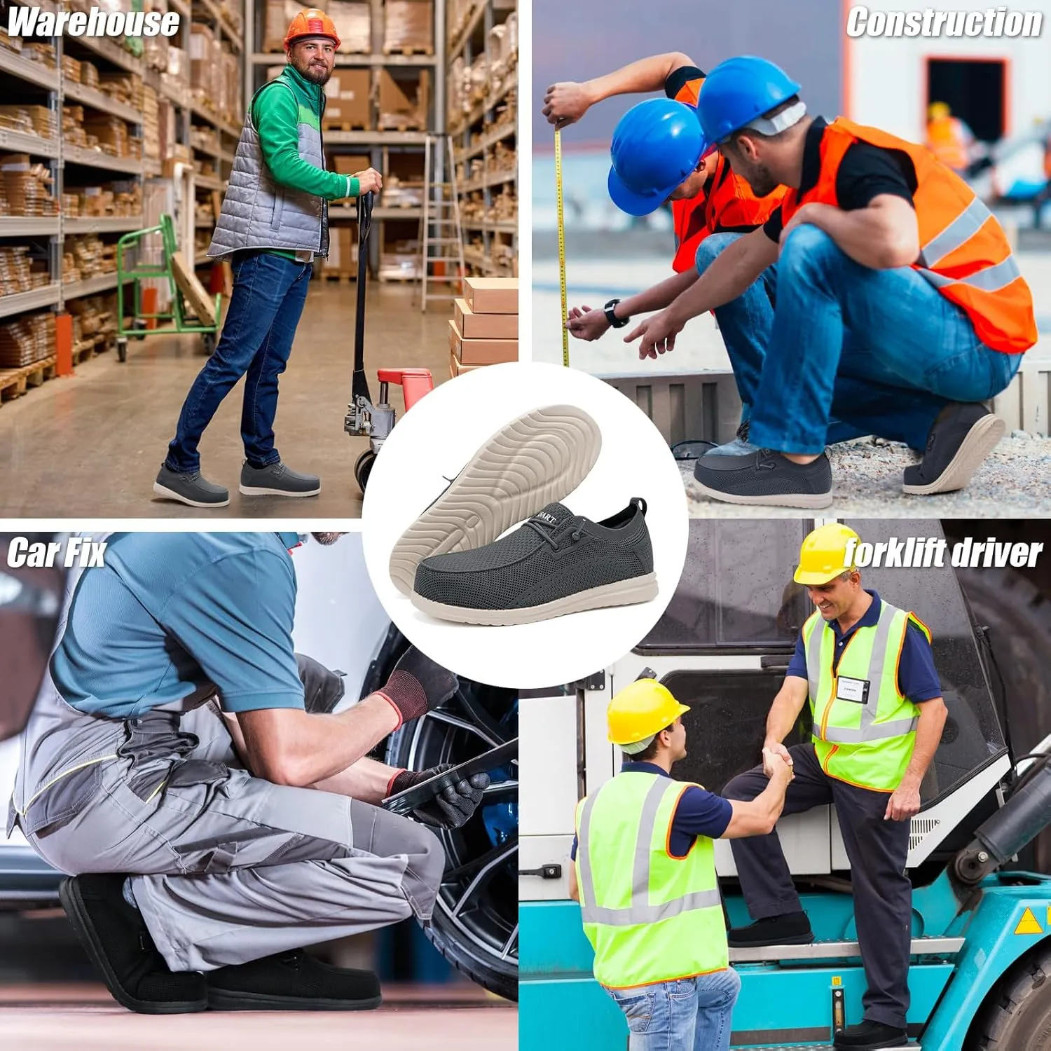 Slip-On Steel Toe Shoes for Men Loafers Work Shoes Lightweight Comfortable Non-Slip Composite Steel Toe Walking Safety Shoes