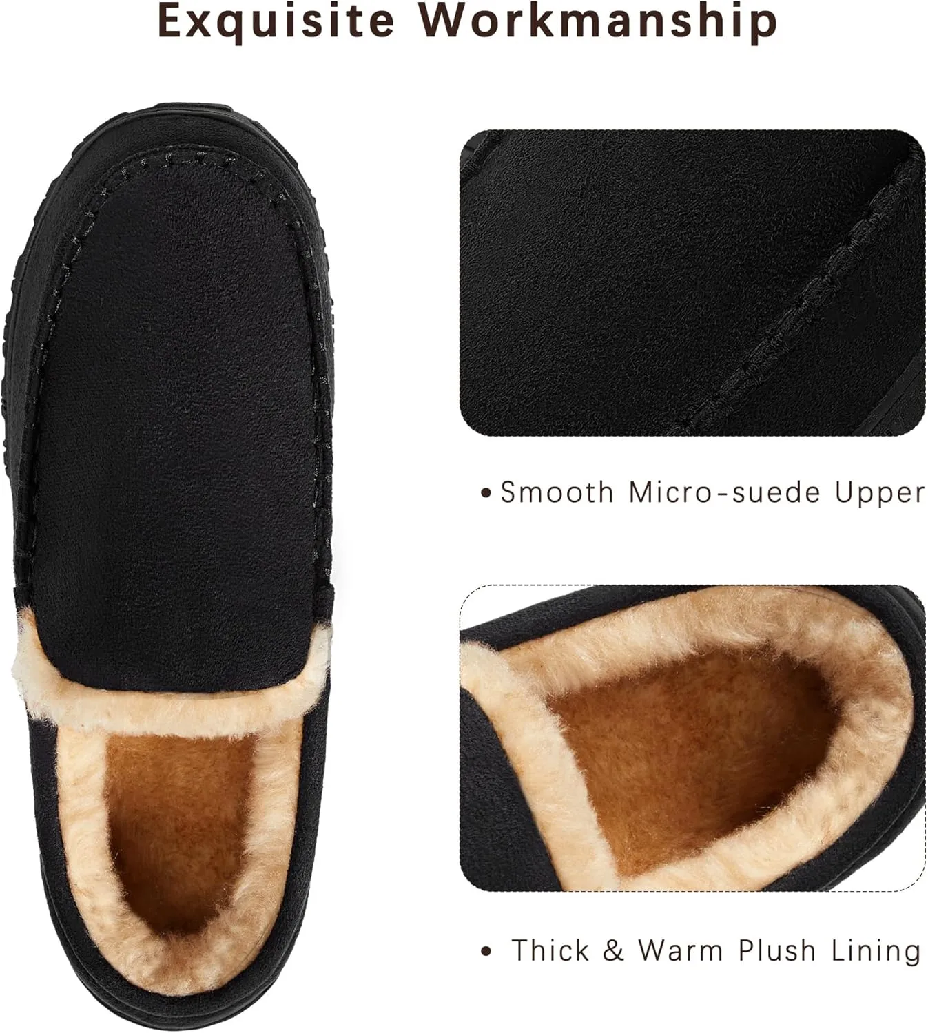 Slippers for Men Mens Moccasin Slippers Fuzzy Memory Foam House Shoes Indoor Outdoor Rubber Sole
