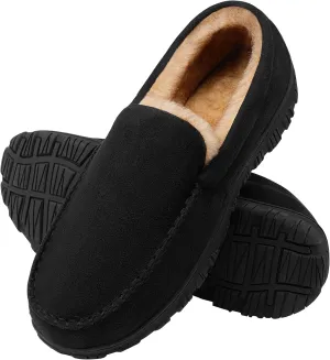 Slippers for Men Mens Moccasin Slippers Fuzzy Memory Foam House Shoes Indoor Outdoor Rubber Sole