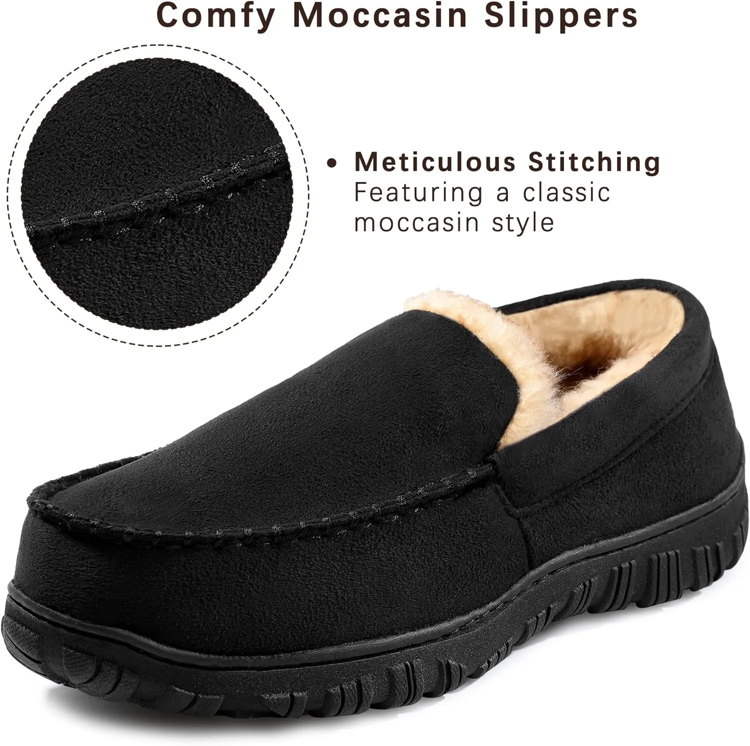 Slippers for Men Mens Moccasin Slippers Fuzzy Memory Foam House Shoes Indoor Outdoor Rubber Sole