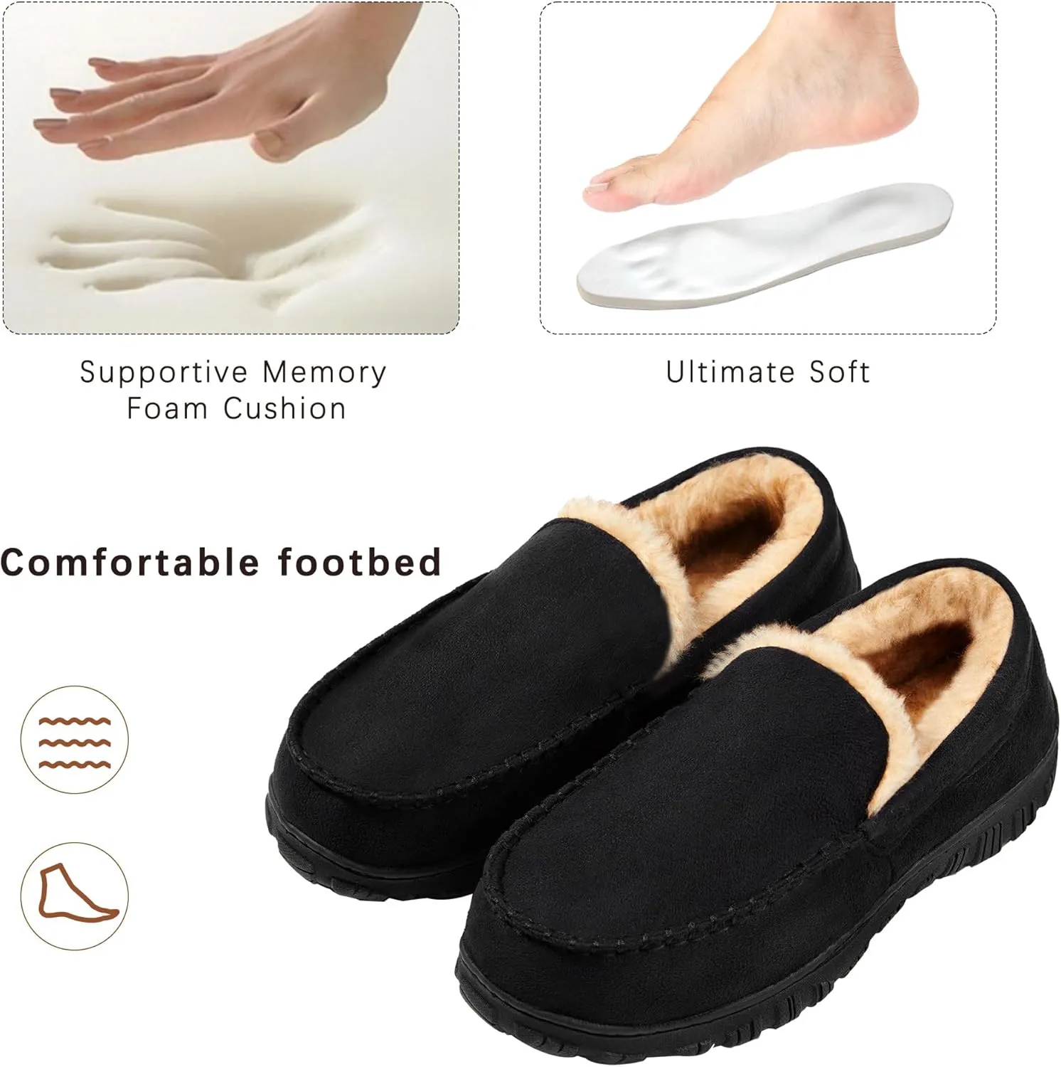 Slippers for Men Mens Moccasin Slippers Fuzzy Memory Foam House Shoes Indoor Outdoor Rubber Sole