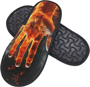 Slippers for Women Men Memory Foam Slippers Fire Flame Hand House Slippers Winter Slides Indoor House Shoes