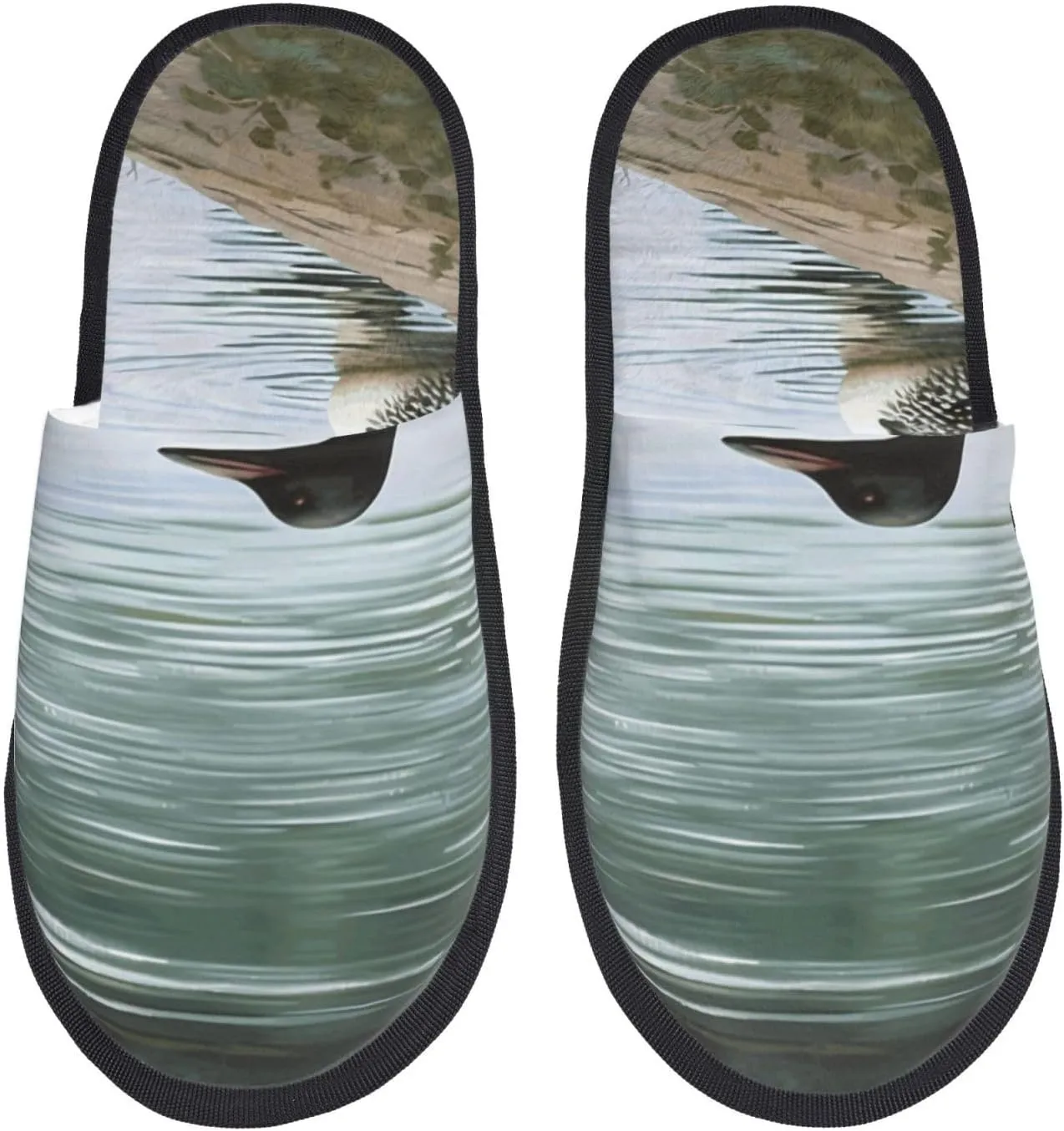 Slippers for Women Men Memory Foam Slippers Loon Nature Birds House Slippers Winter Slides Indoor House Shoes
