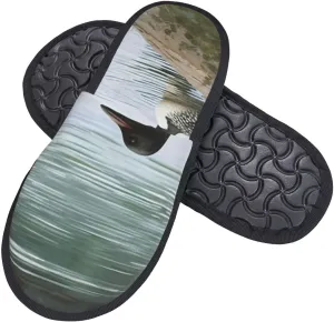 Slippers for Women Men Memory Foam Slippers Loon Nature Birds House Slippers Winter Slides Indoor House Shoes