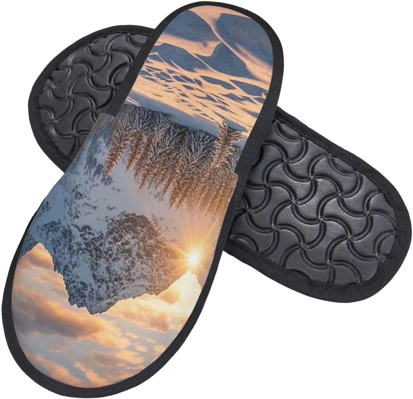Slippers for Women Men Memory Foam Slippers Sunset Winter Mountains House Slippers Winter Slides Indoor House Shoes