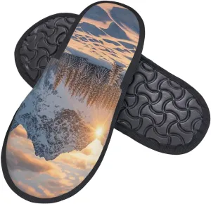 Slippers for Women Men Memory Foam Slippers Sunset Winter Mountains House Slippers Winter Slides Indoor House Shoes