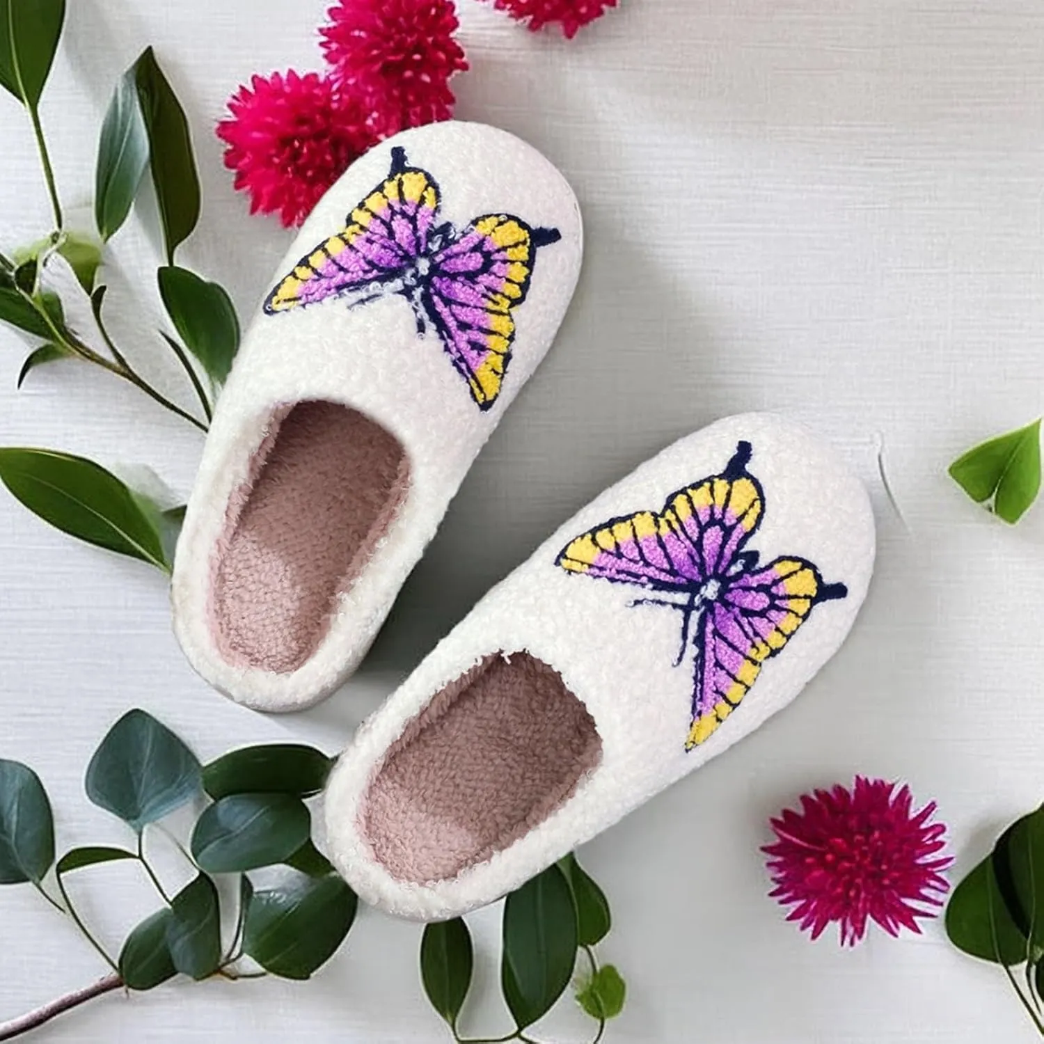 Slippers for Womens Mens Cut Retro Plush Soft Memory Foam House Shoes