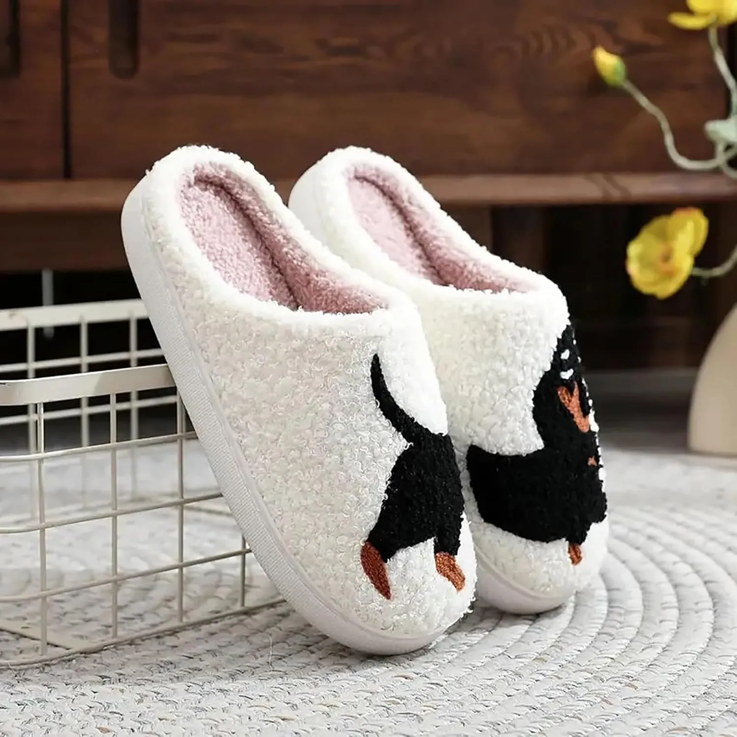 Slippers for Womens Mens Cut Retro Plush Soft Memory Foam House Shoes