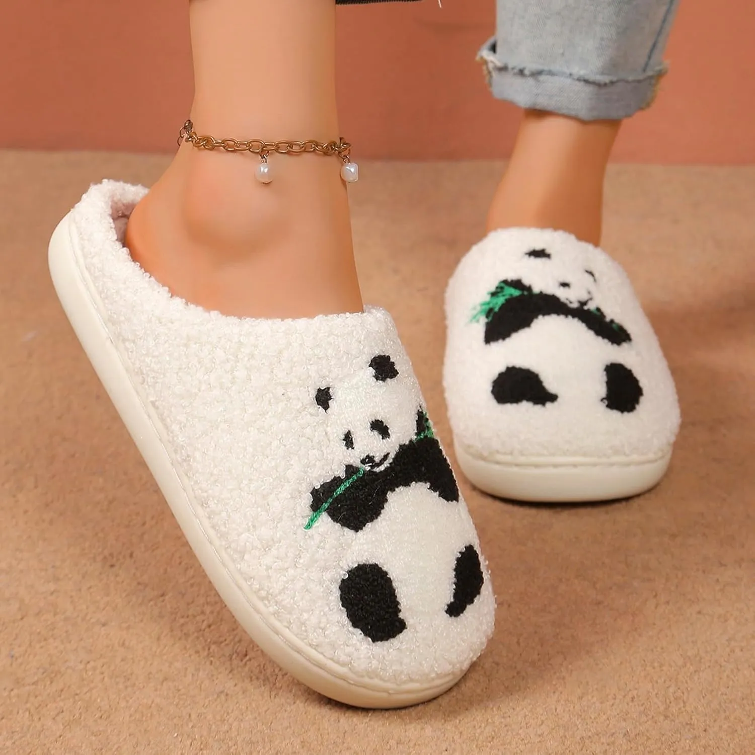 Slippers for Womens Mens Cut Retro Plush Soft Memory Foam House Shoes