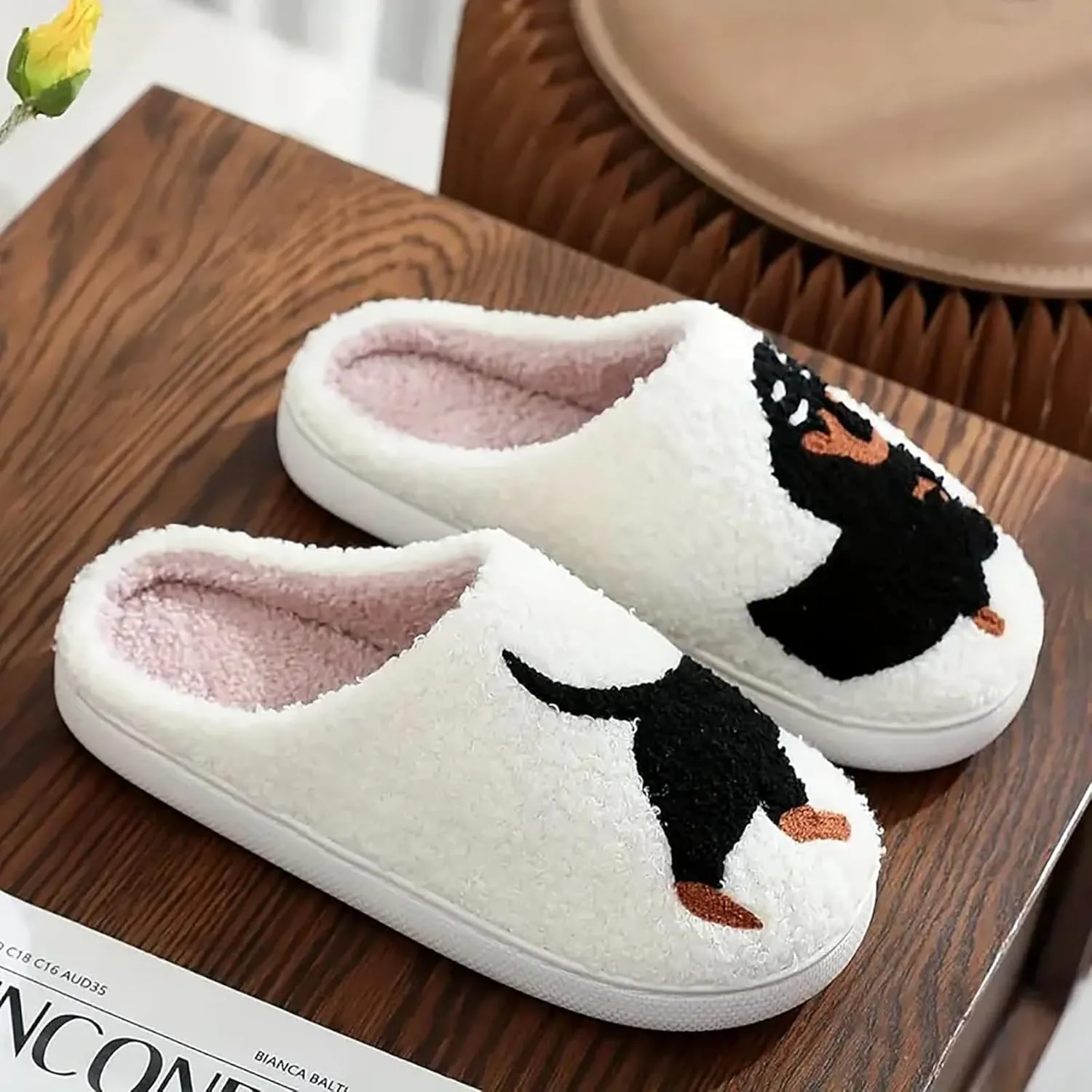 Slippers for Womens Mens Cut Retro Plush Soft Memory Foam House Shoes