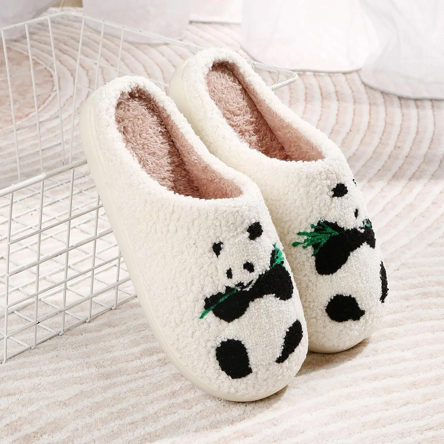 Slippers for Womens Mens Cut Retro Plush Soft Memory Foam House Shoes