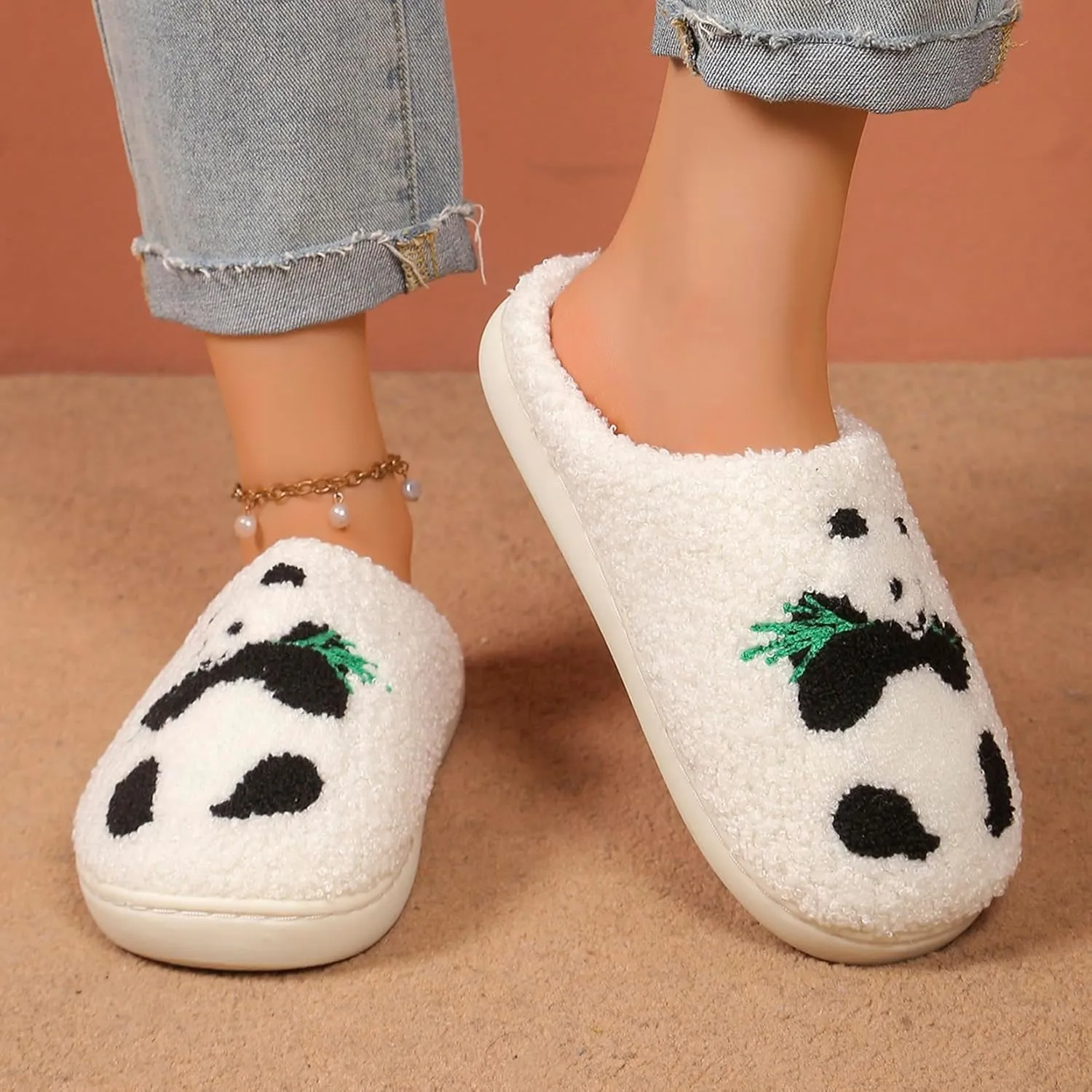 Slippers for Womens Mens Cut Retro Plush Soft Memory Foam House Shoes