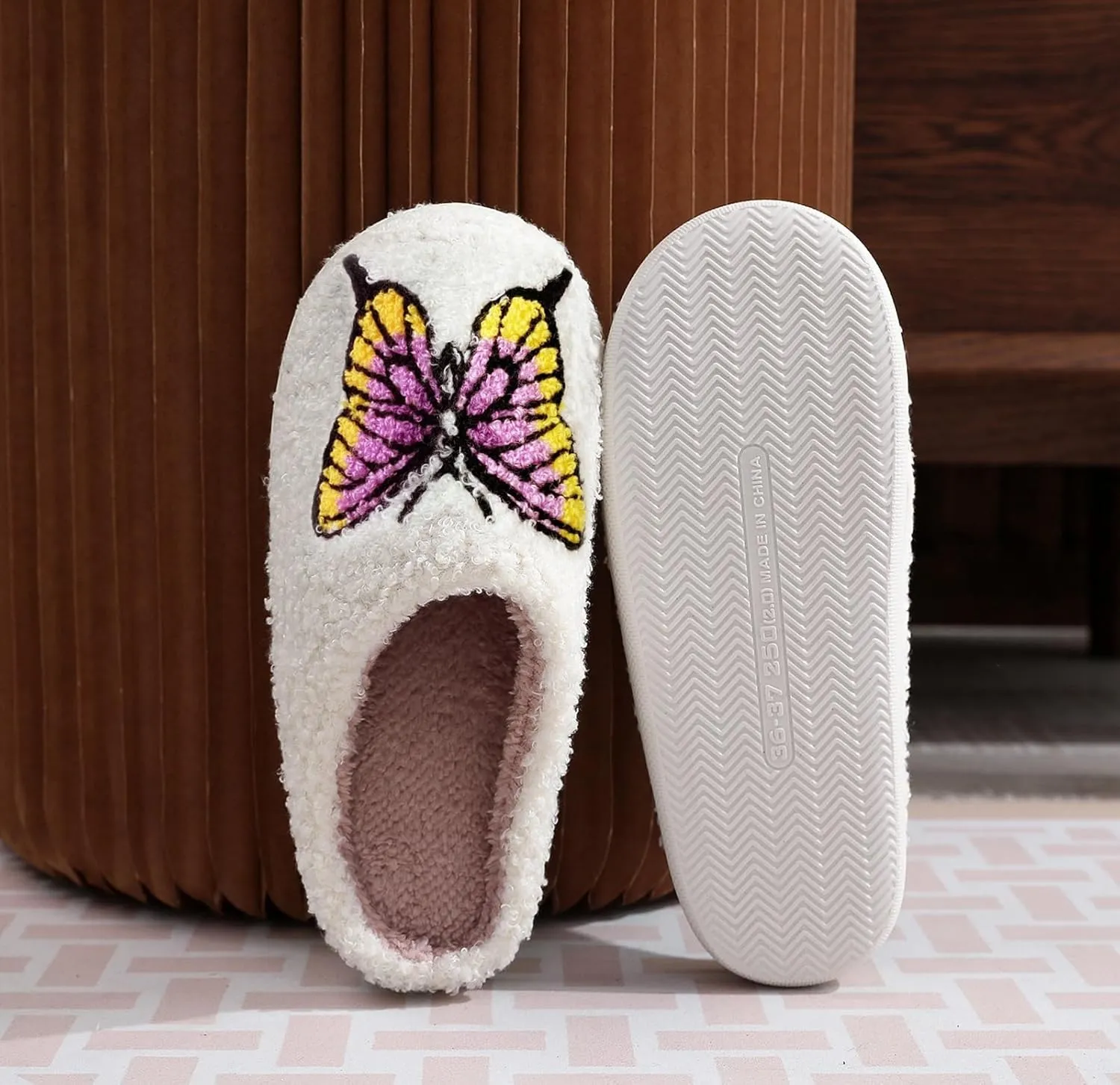 Slippers for Womens Mens Cut Retro Plush Soft Memory Foam House Shoes