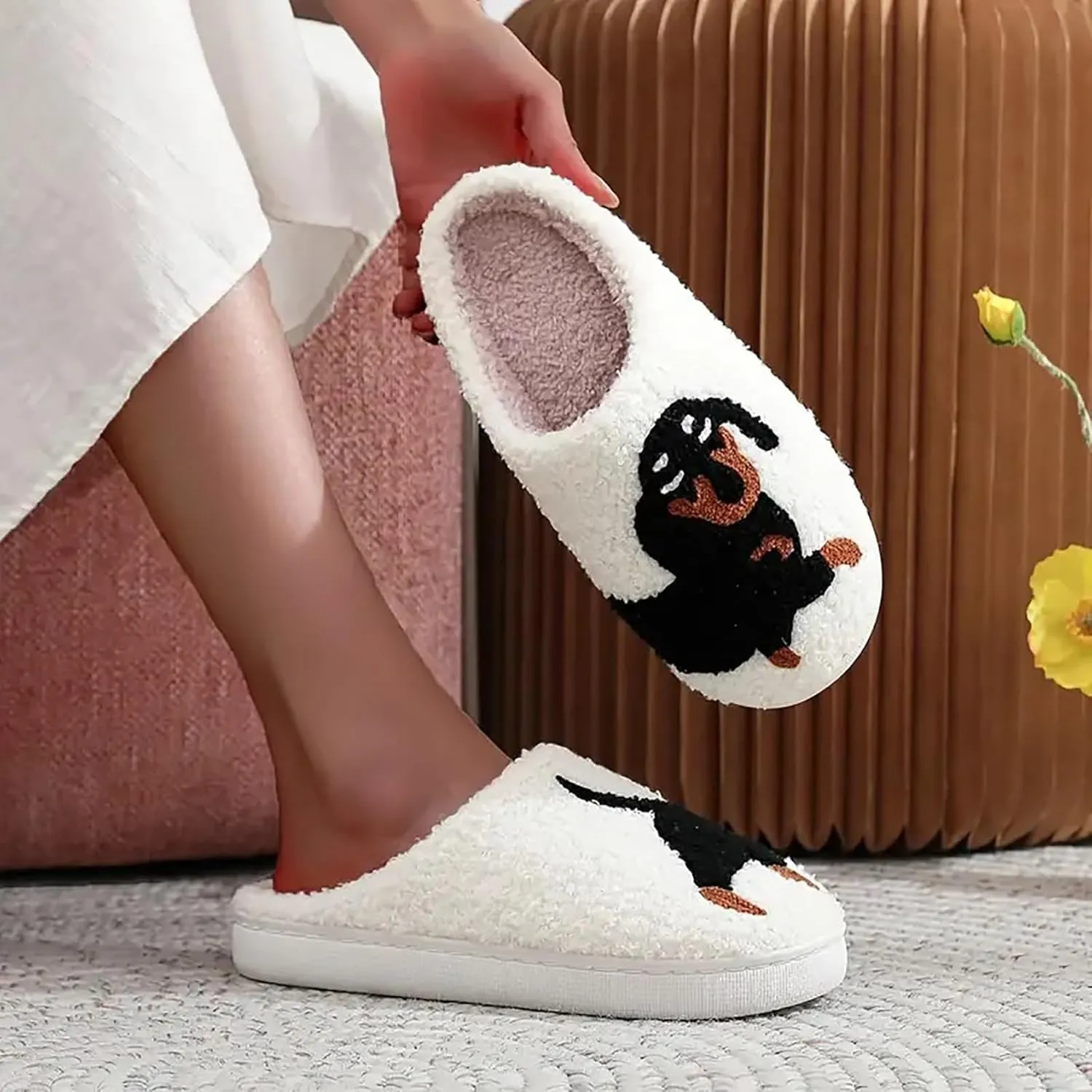 Slippers for Womens Mens Cut Retro Plush Soft Memory Foam House Shoes