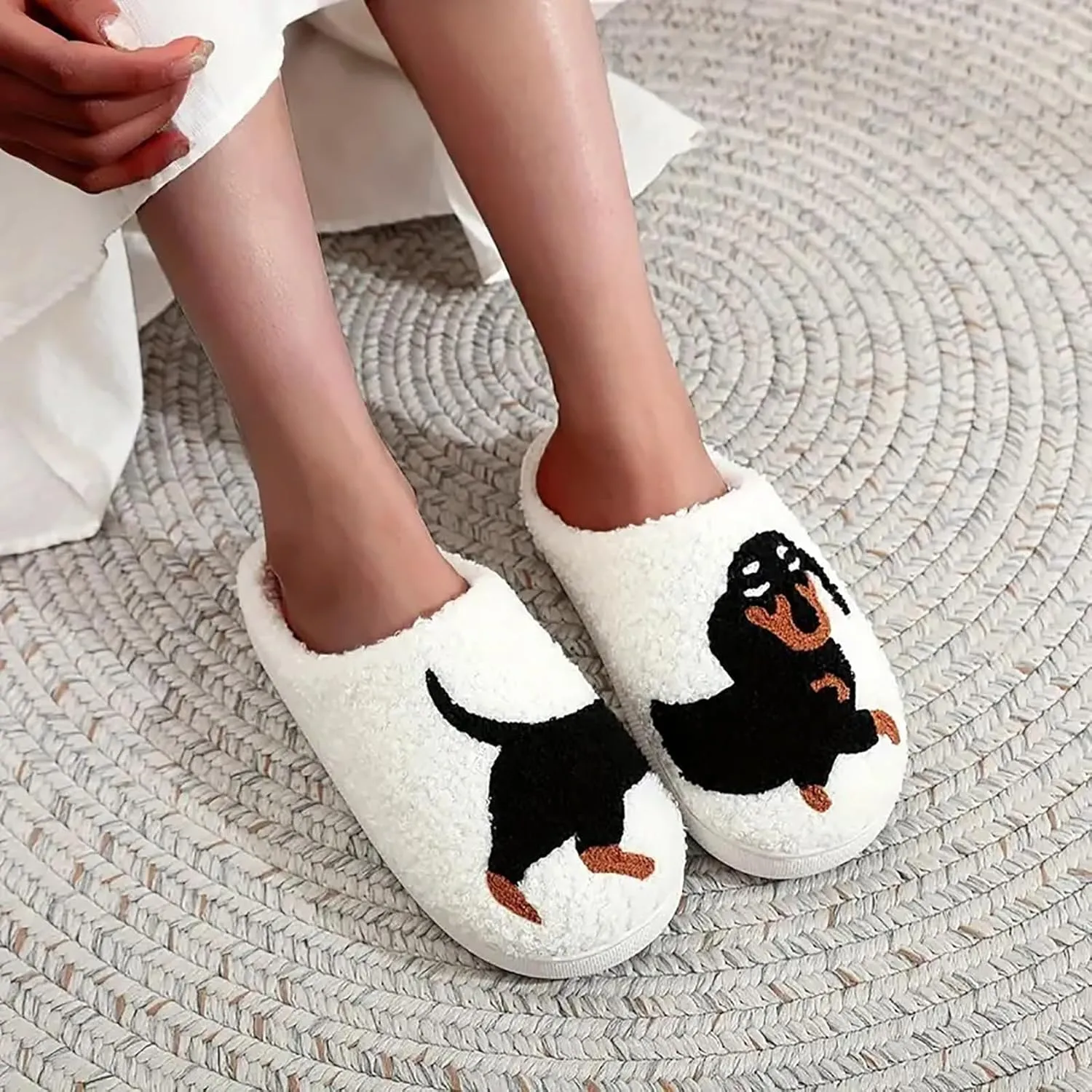 Slippers for Womens Mens Cut Retro Plush Soft Memory Foam House Shoes