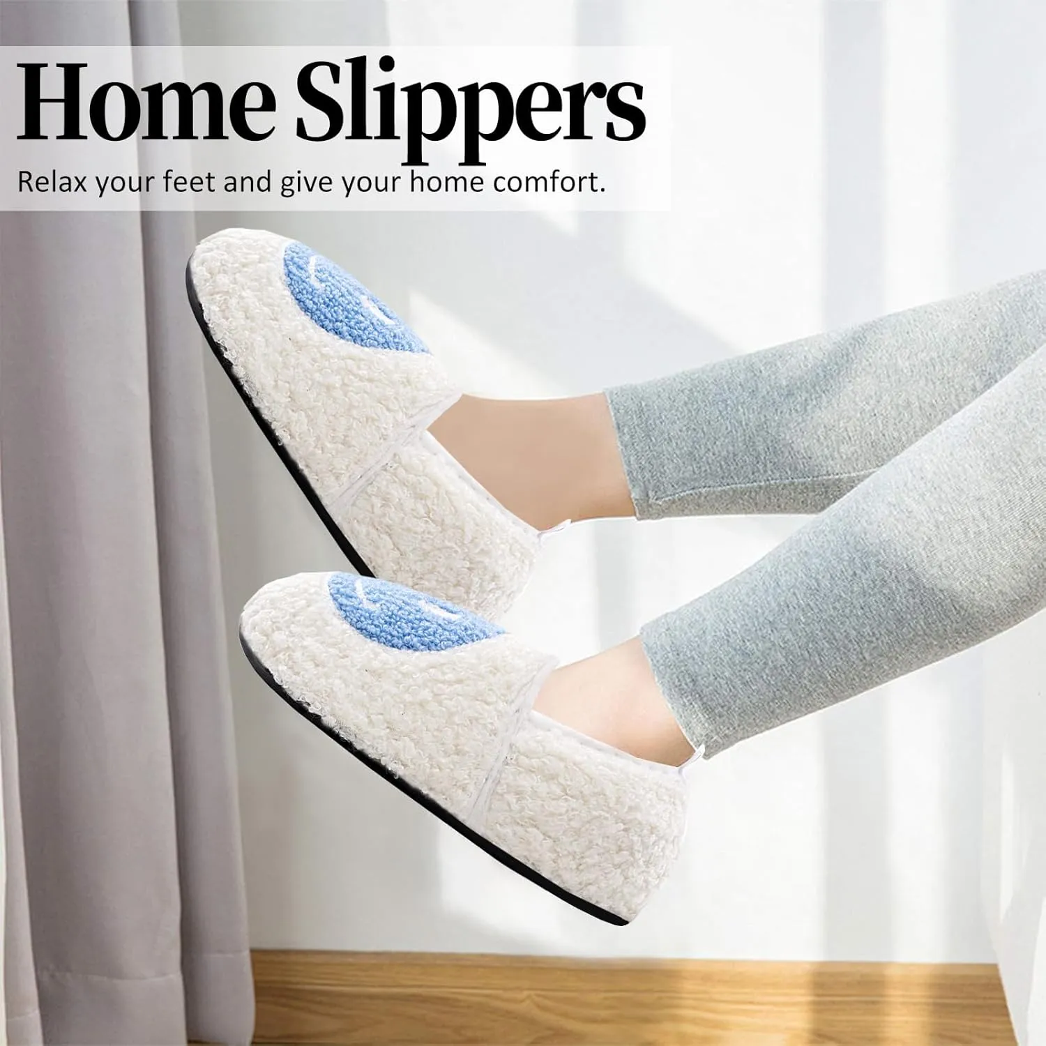 Smile Face Slippers Soft Plush Happy Face Home Slippers Closed Back with Memory Foam Non-slip Rubber Sole House Shoes Cute Indoor Slippers for Women Man