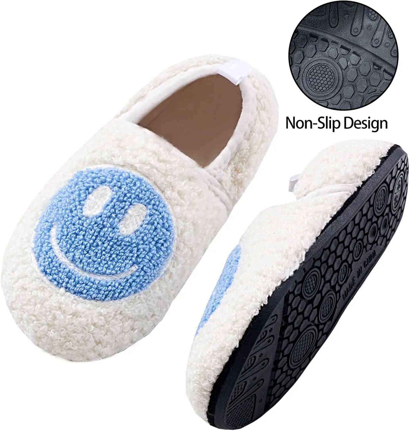 Smile Face Slippers Soft Plush Happy Face Home Slippers Closed Back with Memory Foam Non-slip Rubber Sole House Shoes Cute Indoor Slippers for Women Man
