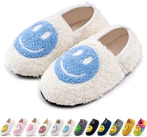 Smile Face Slippers Soft Plush Happy Face Home Slippers Closed Back with Memory Foam Non-slip Rubber Sole House Shoes Cute Indoor Slippers for Women Man