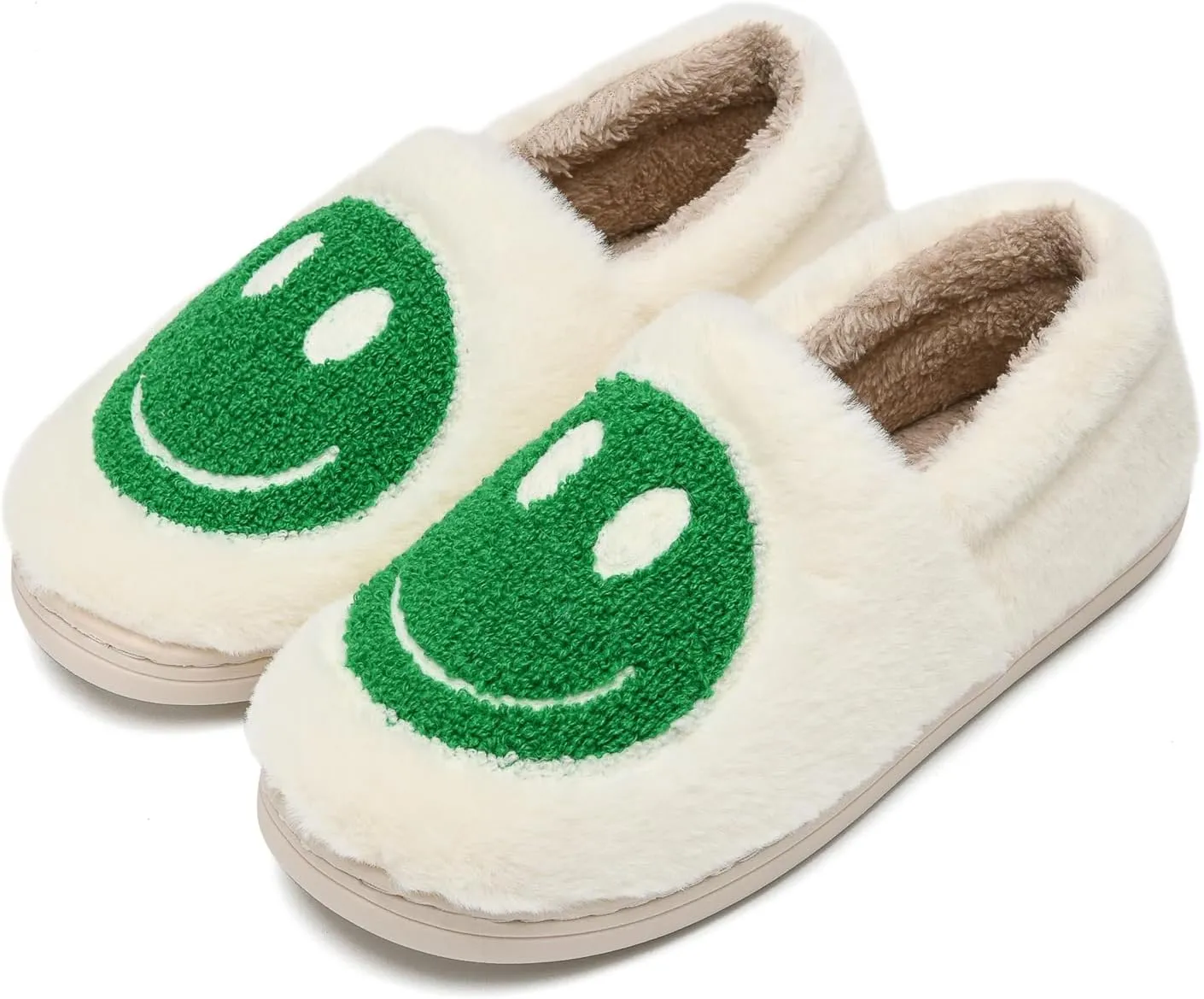 Smile Face Slippers,Retro Soft Plush Smile Fleece Lined House Shoes for Women Fuzzy Memory Foam Closed Back Slippers Anti Skid TPR Soft Sole