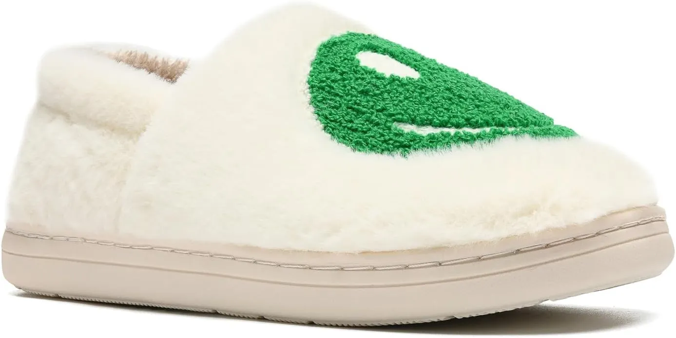 Smile Face Slippers,Retro Soft Plush Smile Fleece Lined House Shoes for Women Fuzzy Memory Foam Closed Back Slippers Anti Skid TPR Soft Sole