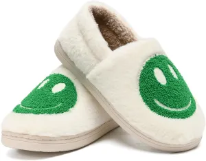 Smile Face Slippers,Retro Soft Plush Smile Fleece Lined House Shoes for Women Fuzzy Memory Foam Closed Back Slippers Anti Skid TPR Soft Sole