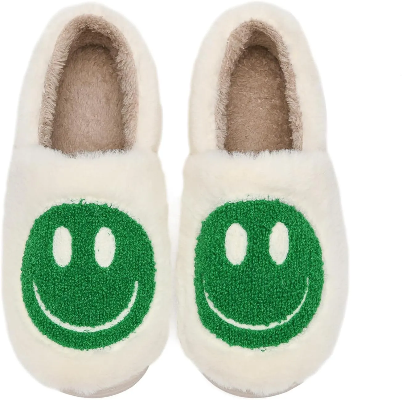 Smile Face Slippers,Retro Soft Plush Smile Fleece Lined House Shoes for Women Fuzzy Memory Foam Closed Back Slippers Anti Skid TPR Soft Sole
