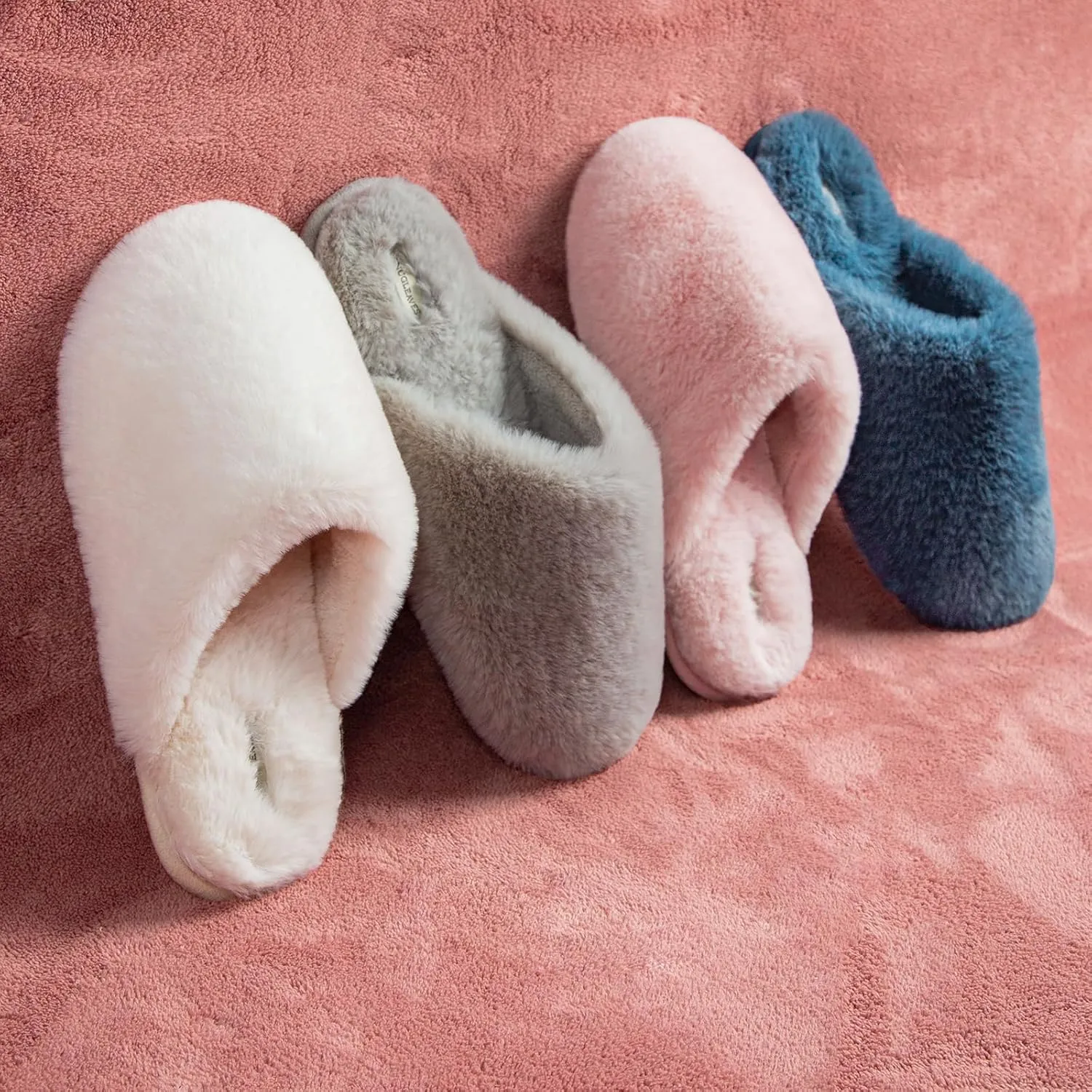 Snug Leaves Women's Fuzzy Scuff Slippers Soft Comfy Memory Foam Non-slip Indoor House Shoes
