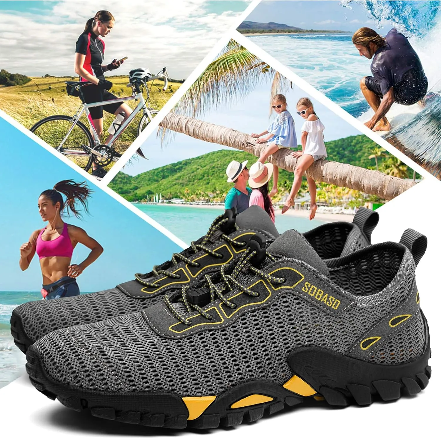 SOBASO Water Shoes Women Men Quick Drying Swim Beach Aqua Shoes for Water Sport Diving Hiking Sailing Travel