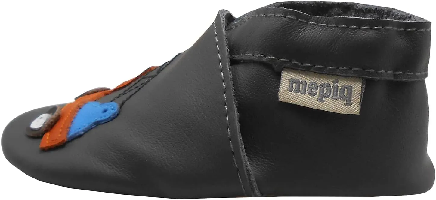 Soft Leather Slippers Baby Moccasins with Rubber Sole, Anti-Slip Infant Toddler First Walking Shoes for Boys Girls, 0-24 Months