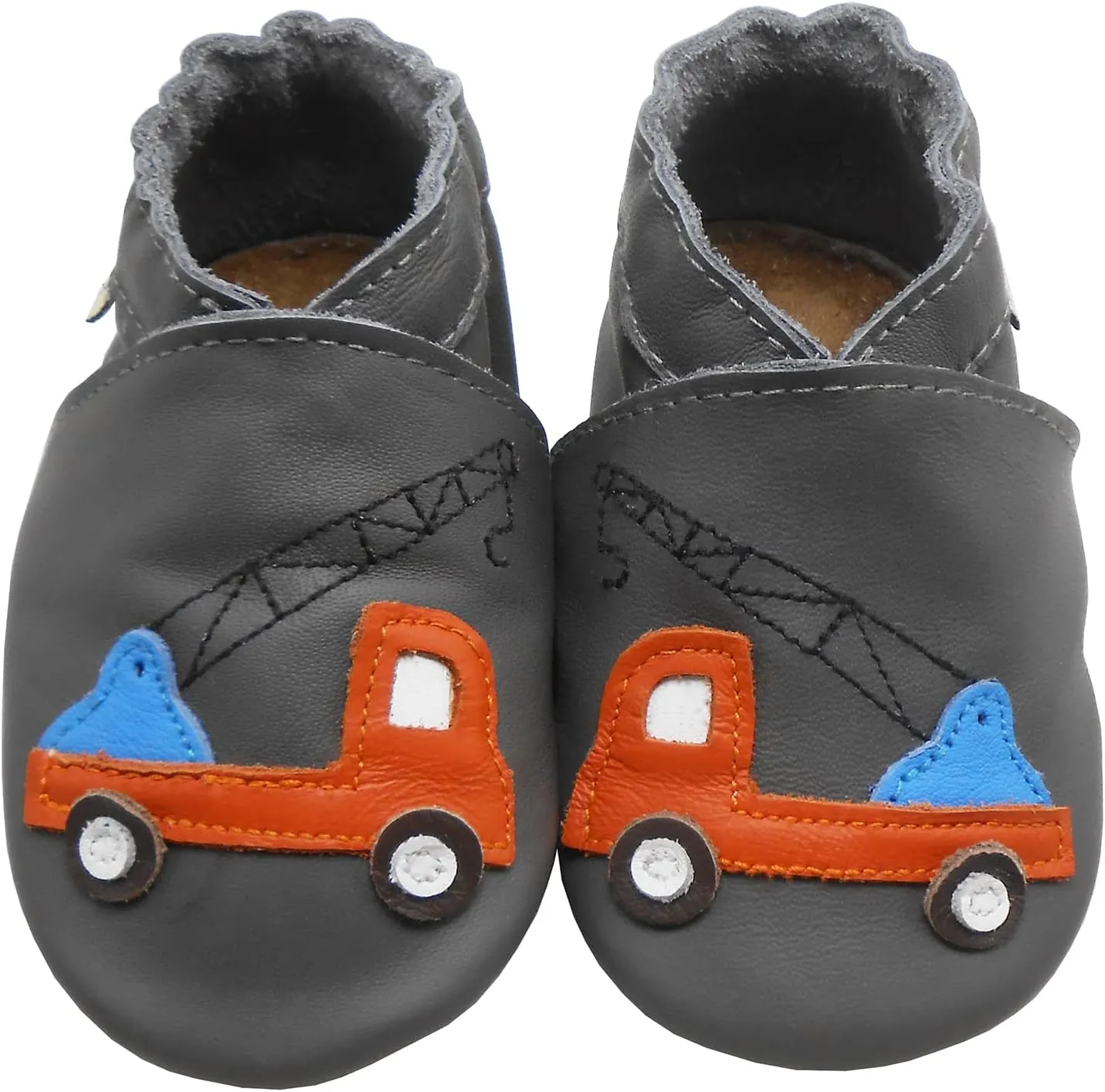 Soft Leather Slippers Baby Moccasins with Rubber Sole, Anti-Slip Infant Toddler First Walking Shoes for Boys Girls, 0-24 Months