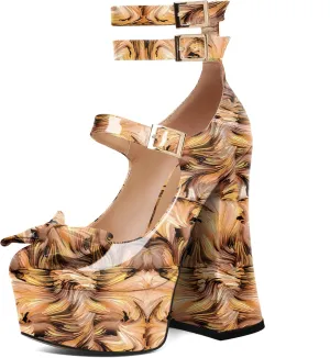 Soireelady Women's Platform Chunky Heels, Round Toe Mary Jane Pumps, Block High Heels with Ankle Strap, Dressy Shoes for Party, Wedding, Evening Sexy