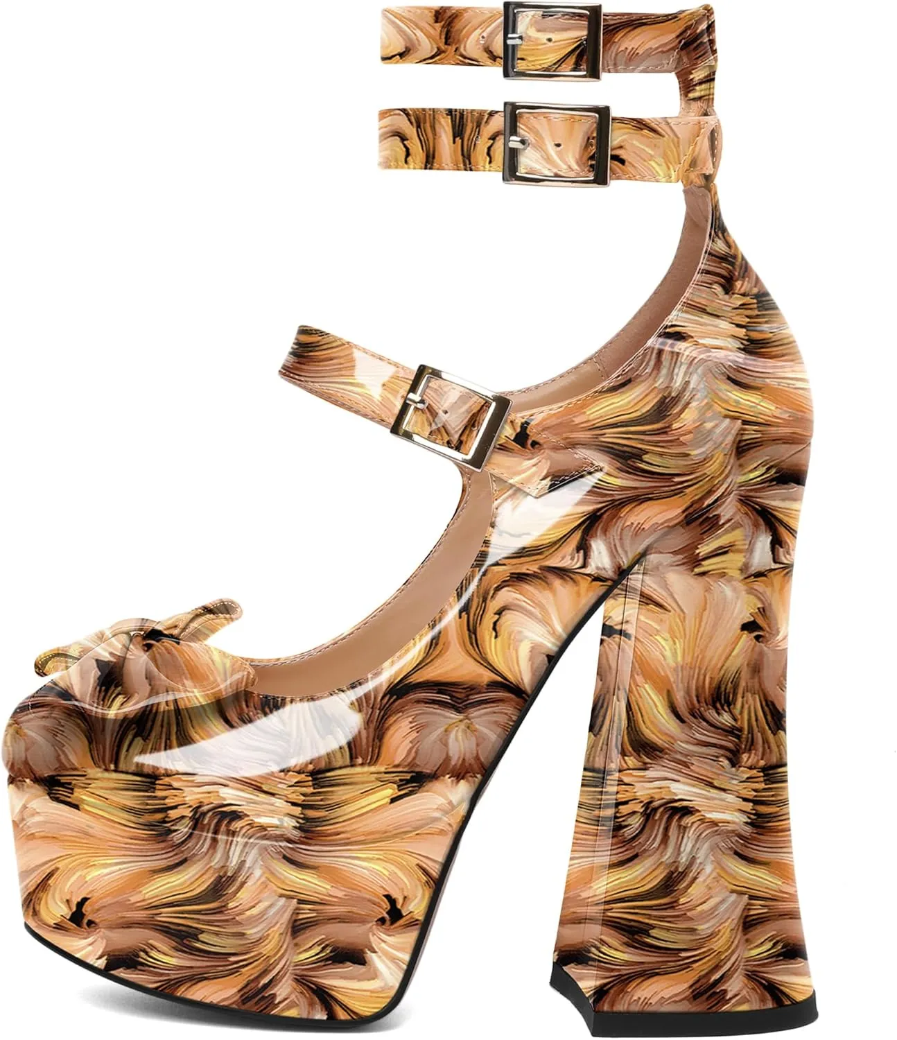 Soireelady Women's Platform Chunky Heels, Round Toe Mary Jane Pumps, Block High Heels with Ankle Strap, Dressy Shoes for Party, Wedding, Evening Sexy
