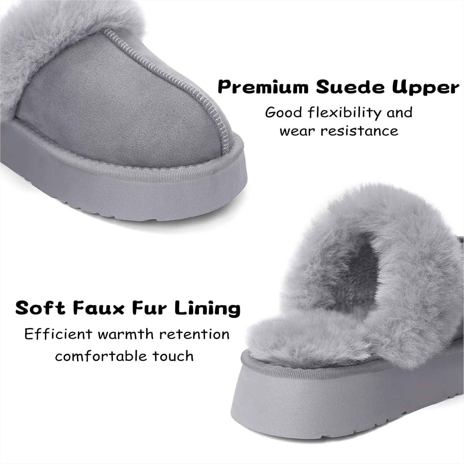 SOULROSE Women's Fuzzy Memory Foam Slippers Disquette Platform Fuzzy Comfy Cozy House Bedroom Indoor Outdoor Slippers Shoes with Non-Slip Sole Womens Gift Slippers