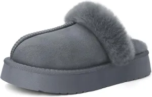 SOULROSE Women's Fuzzy Memory Foam Slippers Disquette Platform Fuzzy Comfy Cozy House Bedroom Indoor Outdoor Slippers Shoes with Non-Slip Sole Womens Gift Slippers