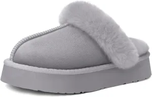 SOULROSE Women's Fuzzy Memory Foam Slippers Disquette Platform Fuzzy Comfy Cozy House Bedroom Indoor Outdoor Slippers Shoes with Non-Slip Sole Womens Gift Slippers