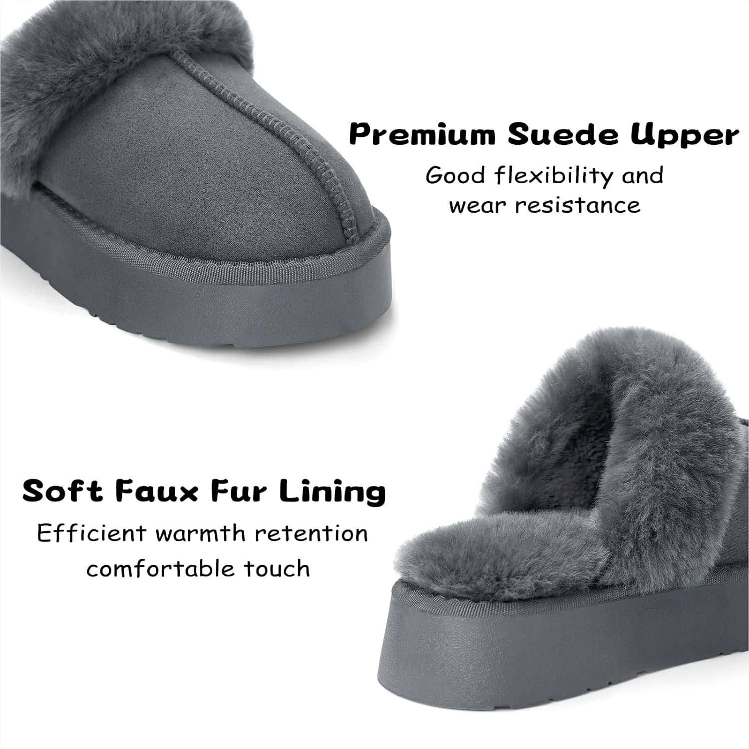 SOULROSE Women's Fuzzy Memory Foam Slippers Disquette Platform Fuzzy Comfy Cozy House Bedroom Indoor Outdoor Slippers Shoes with Non-Slip Sole Womens Gift Slippers