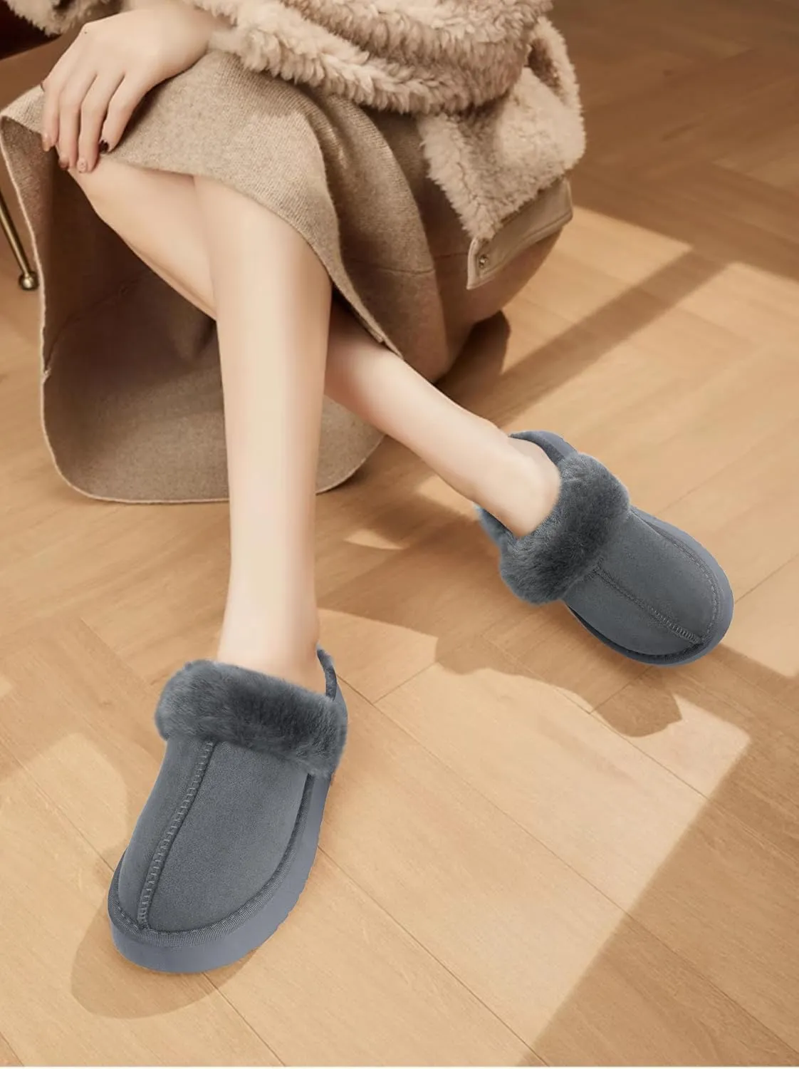SOULROSE Women's Fuzzy Memory Foam Slippers Disquette Platform Fuzzy Comfy Cozy House Bedroom Indoor Outdoor Slippers Shoes with Non-Slip Sole Womens Gift Slippers