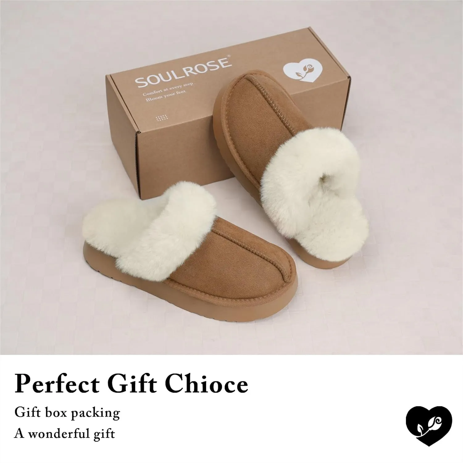 SOULROSE Women's Fuzzy Memory Foam Slippers Disquette Platform Fuzzy Comfy Cozy House Bedroom Indoor Outdoor Slippers Shoes with Non-Slip Sole Womens Gift Slippers