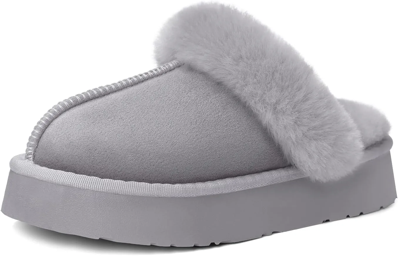 SOULROSE Women's Fuzzy Memory Foam Slippers Disquette Platform Fuzzy Comfy Cozy House Bedroom Indoor Outdoor Slippers Shoes with Non-Slip Sole Womens Gift Slippers