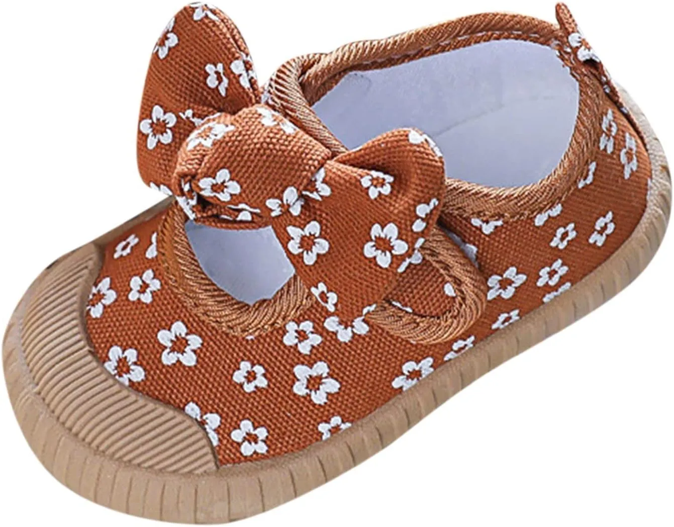 Spring and Summer Girls Casual Shoes Flower Bow Soft Bottom Comfortable and Breathable Big Girl (Brown, 2-2.5Years)